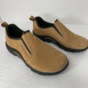 Merrell Youth Nubuck Leather Jungle Moc Slip On Shoes Hiking Outdoor Tan Size 1